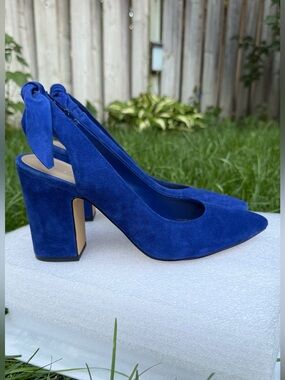 Lord & Taylor Royal Blue Suede Bow Slingback Block Heels 7.5